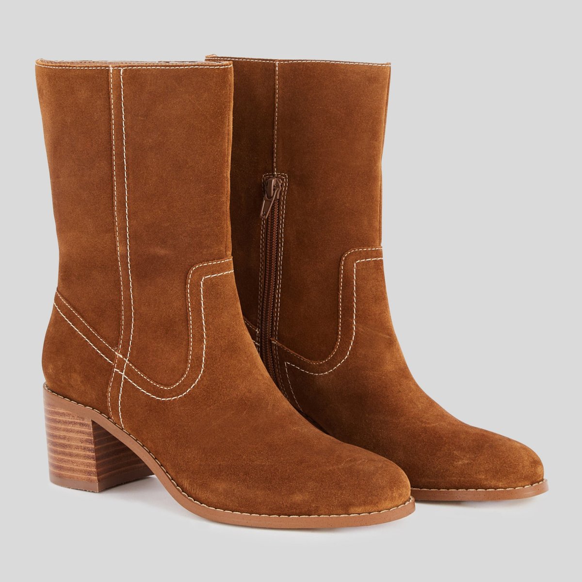 Bottines à talon, Cuir responsable camel, MONOPRIX