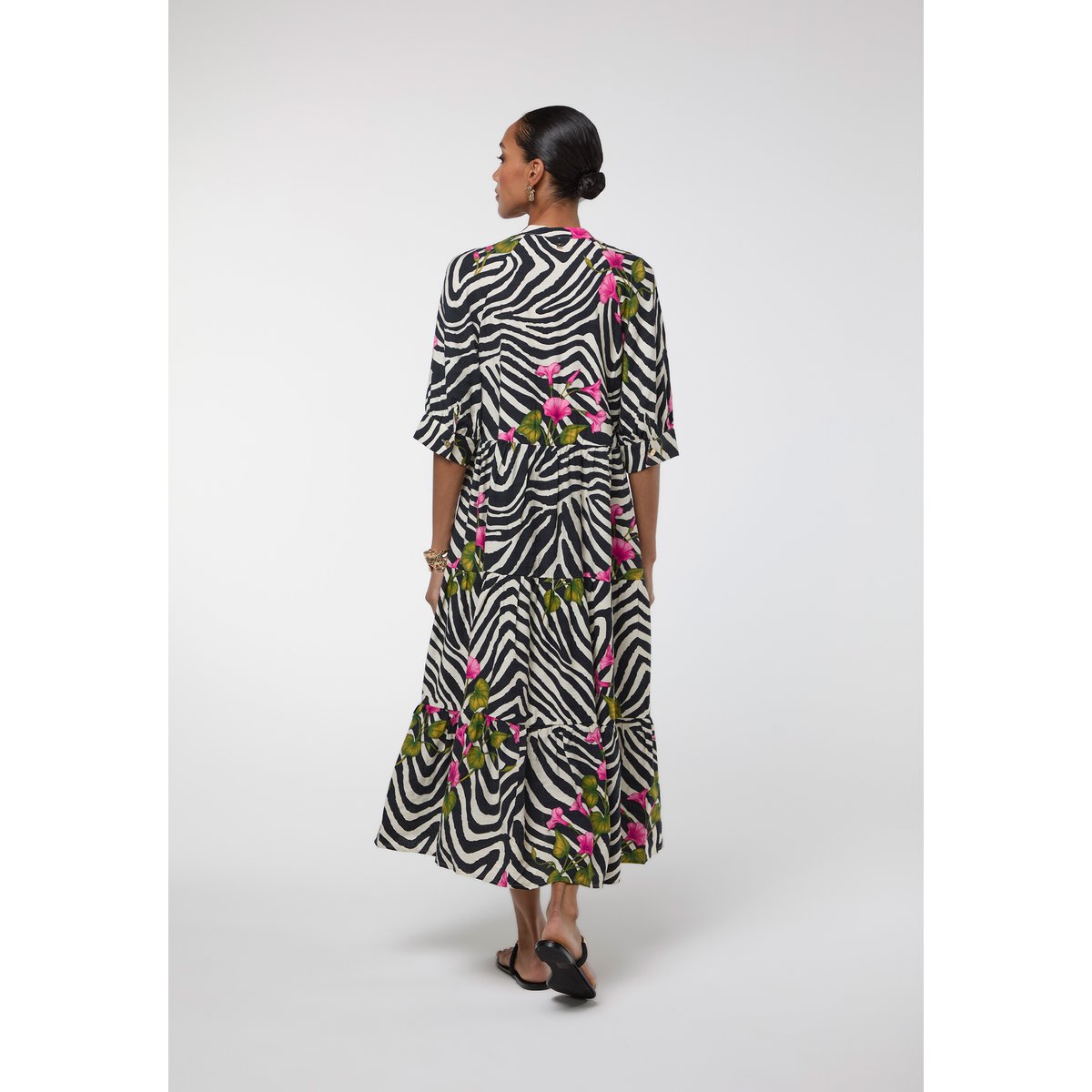 Robe longue fluide floral imprimé zèbre noir, LOLA CASADEMUNT