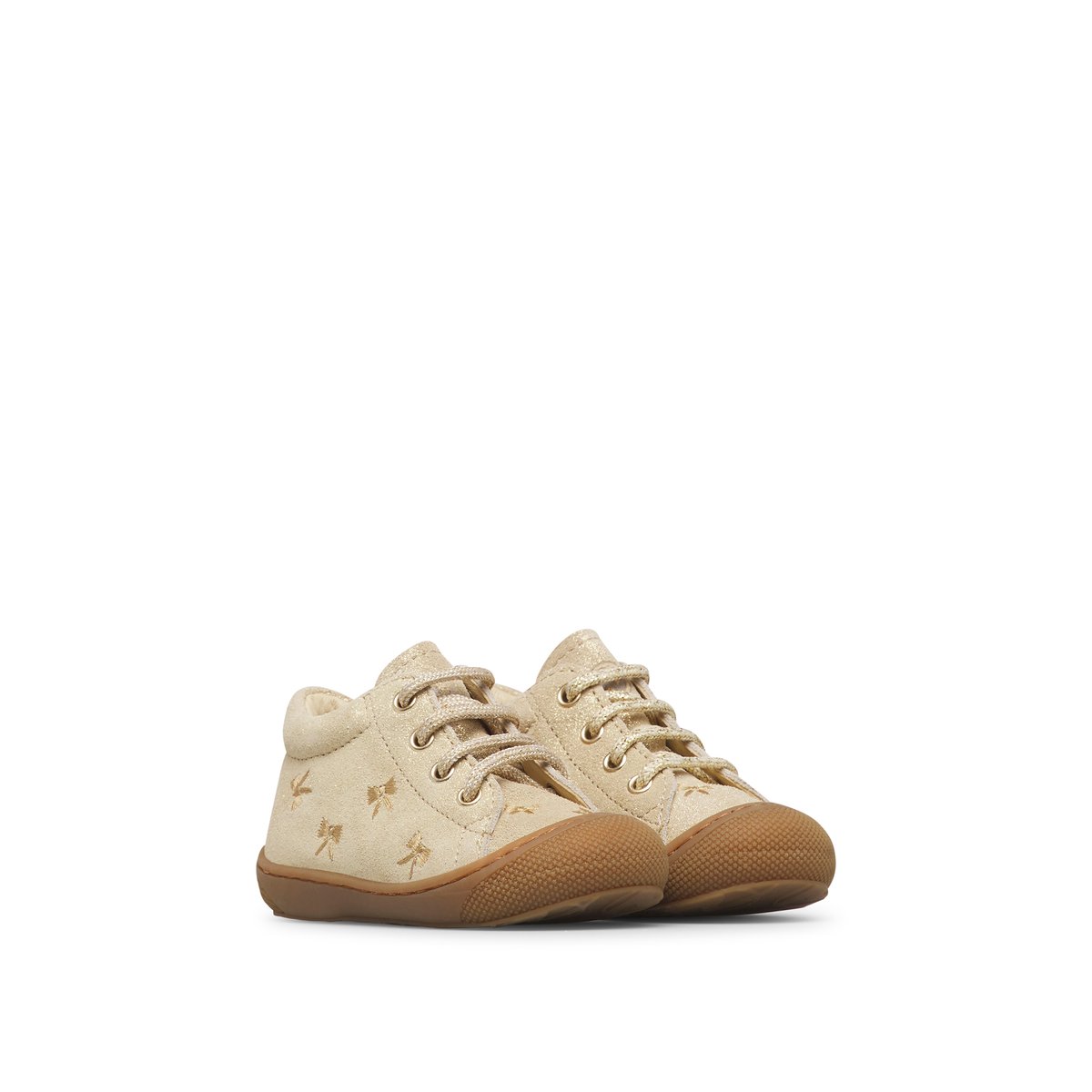Chaussures premiers pas en suède COCOON EMBR.BOWS platine-cognac, NATURINO