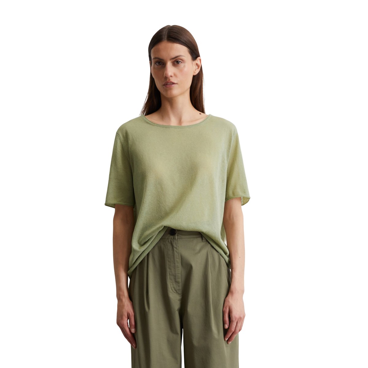 Pull à manches courtes loose en mélange de coton bio vert clair, MARC O'POLO