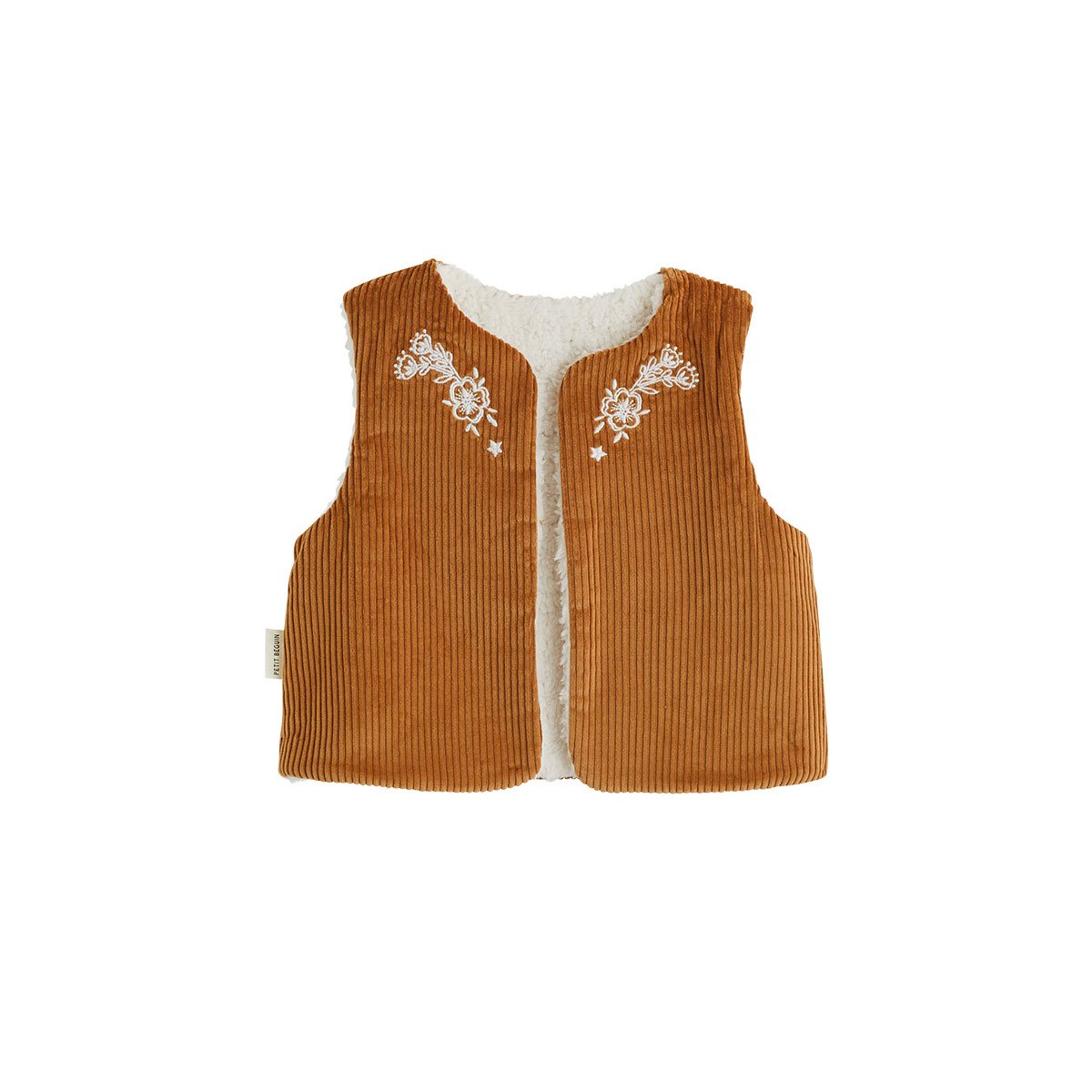 Veste sans manches enfant réversible en sherpa Cléo camel, PETIT BEGUIN