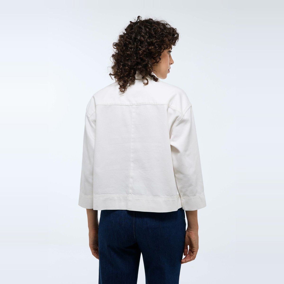 Chemise manches trois quarts en denim ecru, MONOPRIX