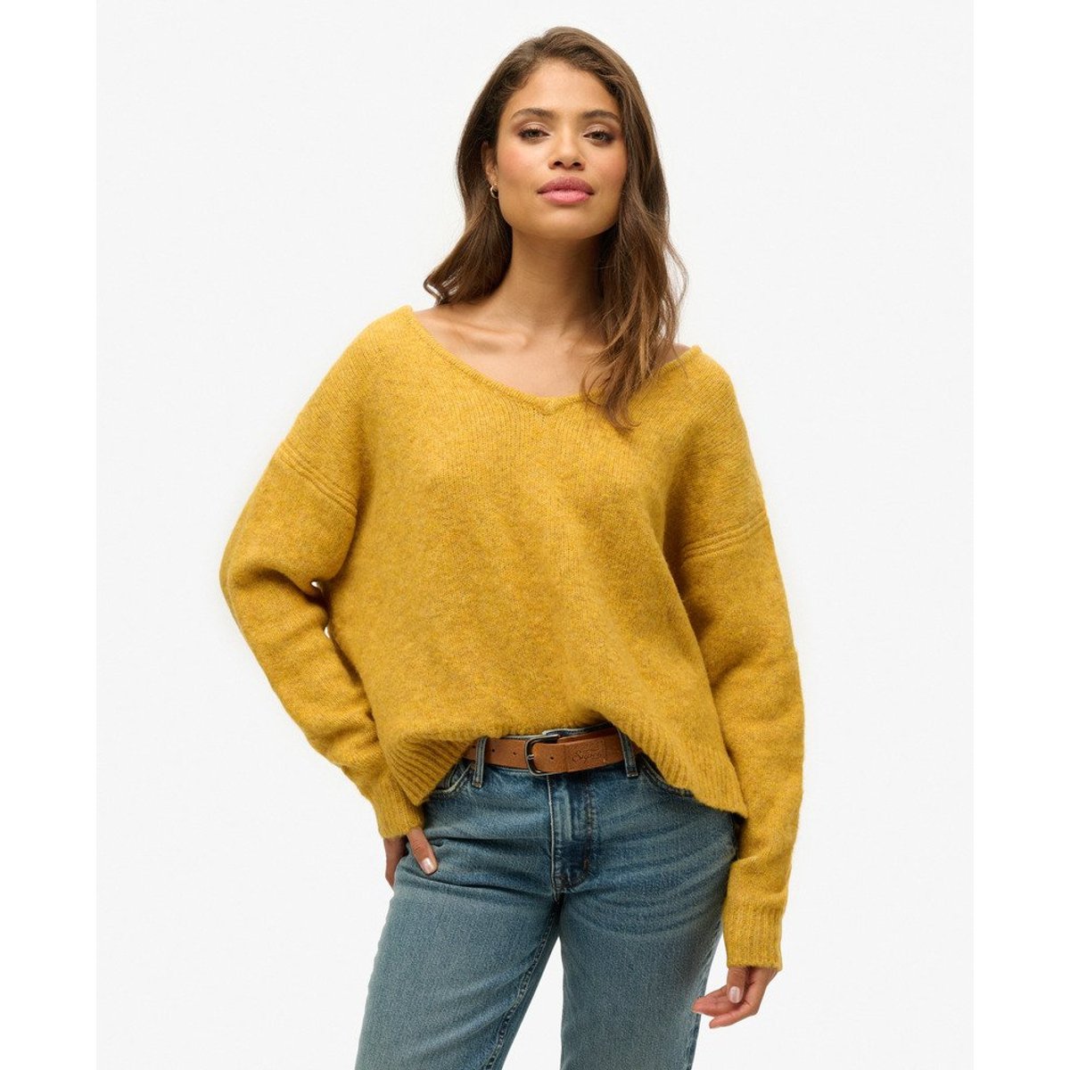 Pull oversize à col V jaune or twist, SUPERDRY