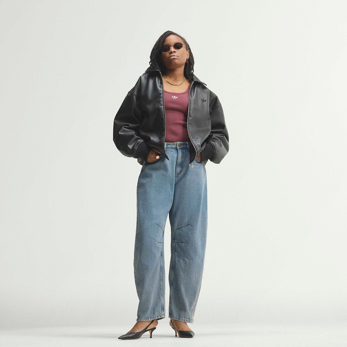 Jean barrel taille haute denim bleu, adidas Originals