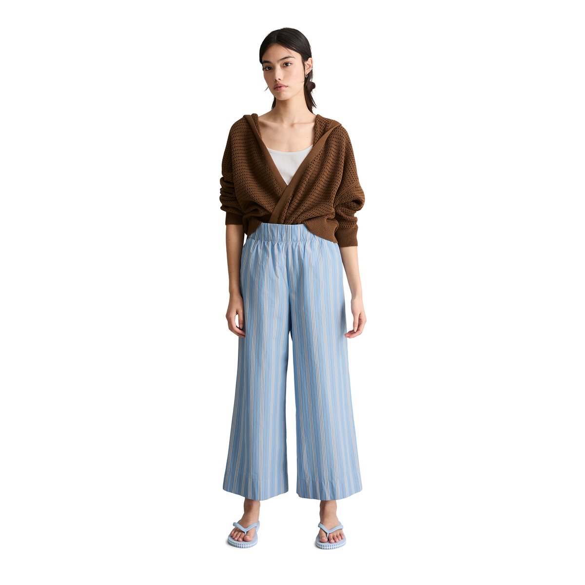 Culotte rayée cheville longue en popeline Papertouch bleu, MARC O’POLO DENIM