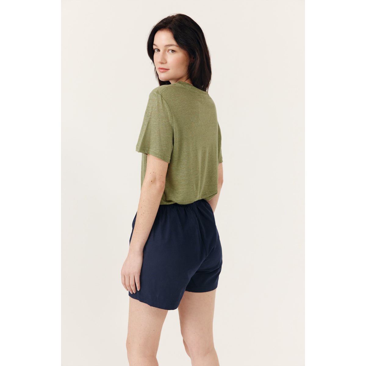 T-shirt à manches courtes col rond coupe droite en lin LYSENE khaki, ARTLOVE