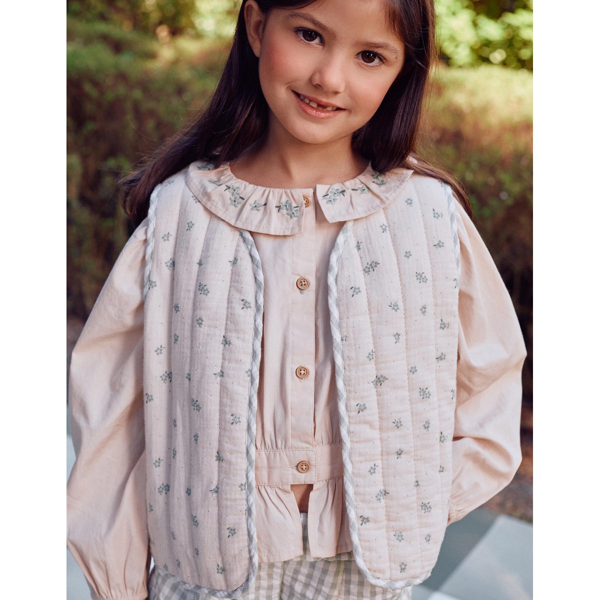 Gilet rembourré en coton à motif vert clair, ZIPPY