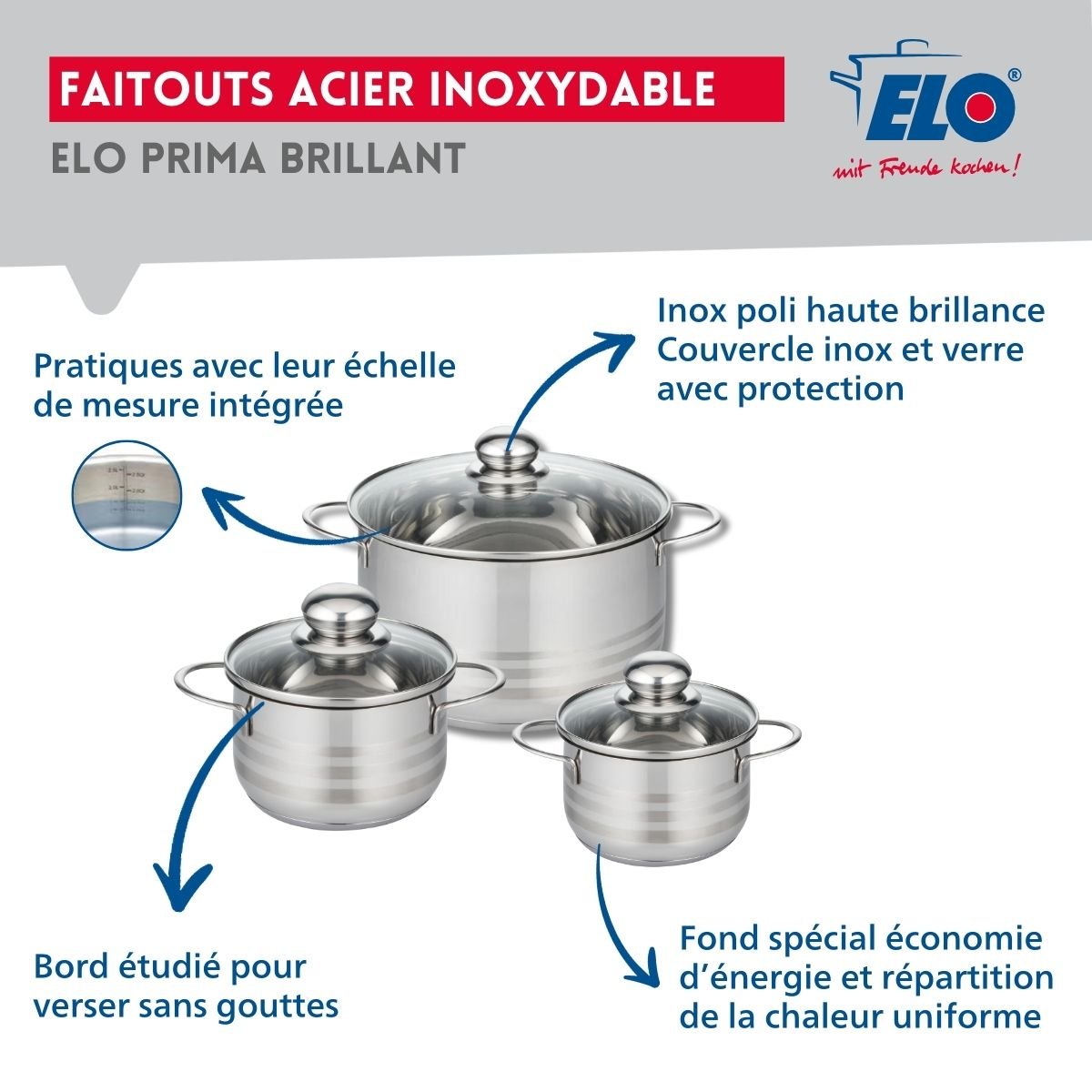 Batterie 2 poêles 24/28cm + 3 faitouts 14/16/24cm PRIMA BRILLANT noir, ELO