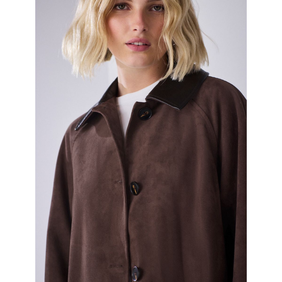 Trench en simili daim marron chocolat, NEXT