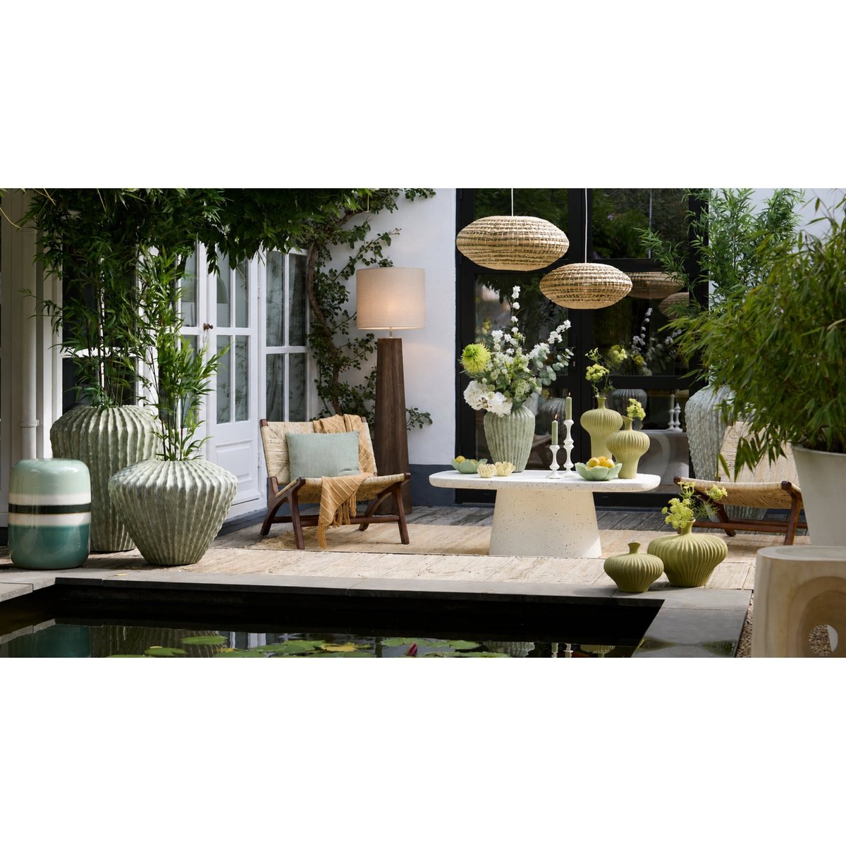 Lampadaire Bois NAVELLI gris, LIGHT & LIVING