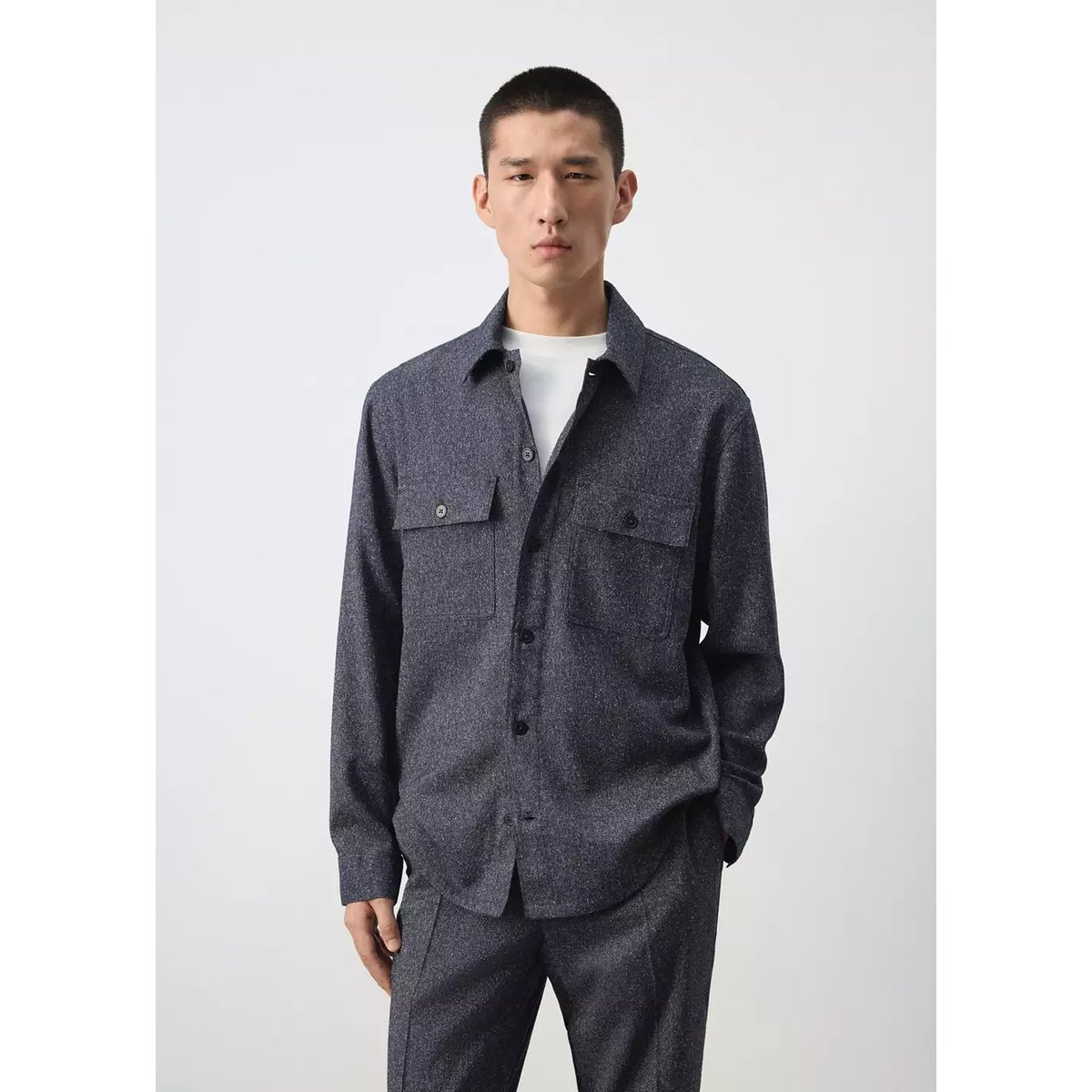 Surchemise regular fit texturée bleu, MANGO MAN