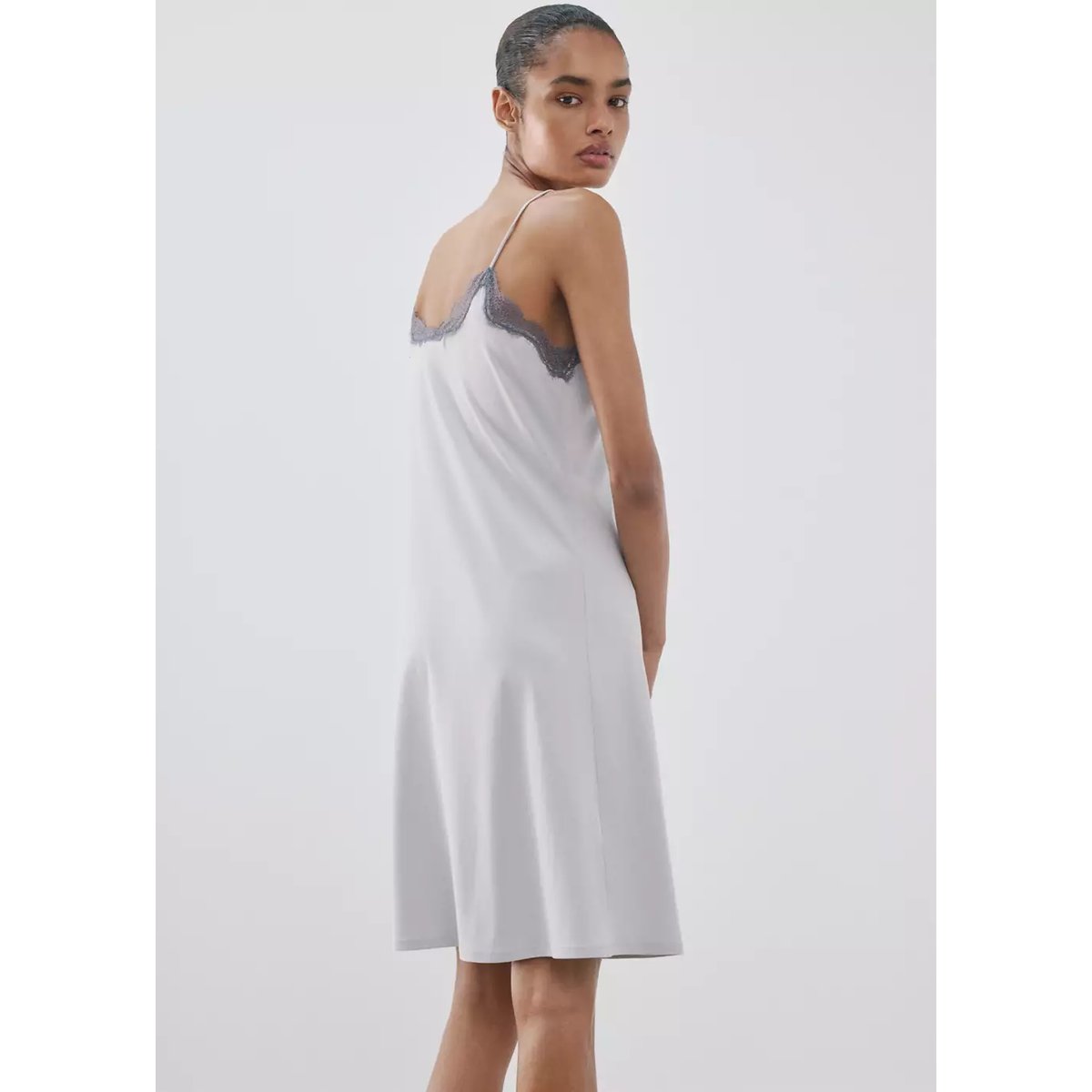 Caftan lyocell coton dentelle gris, MANGO