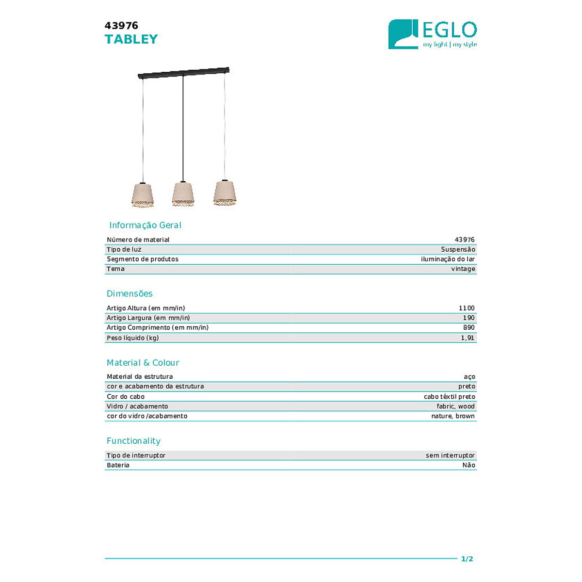 Candeeiro teto Tabley, EGLO areia, EGLO