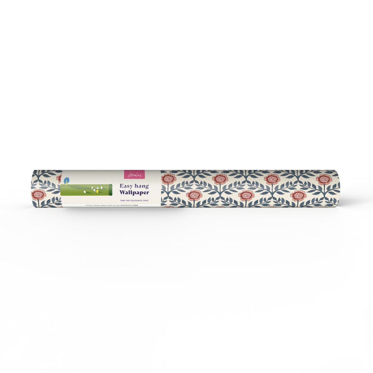 Papier peint Guirlandes fleuries bleu, rose, ocre, JOULES