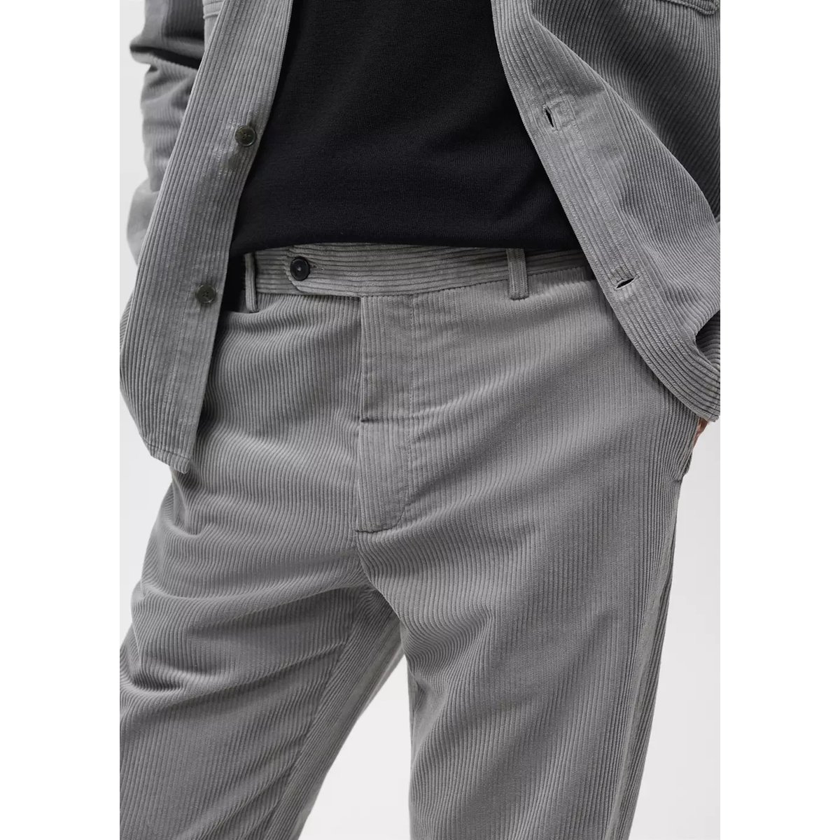 Pantalon velours côtelé regular-fit gris chiné clair, MANGO MAN