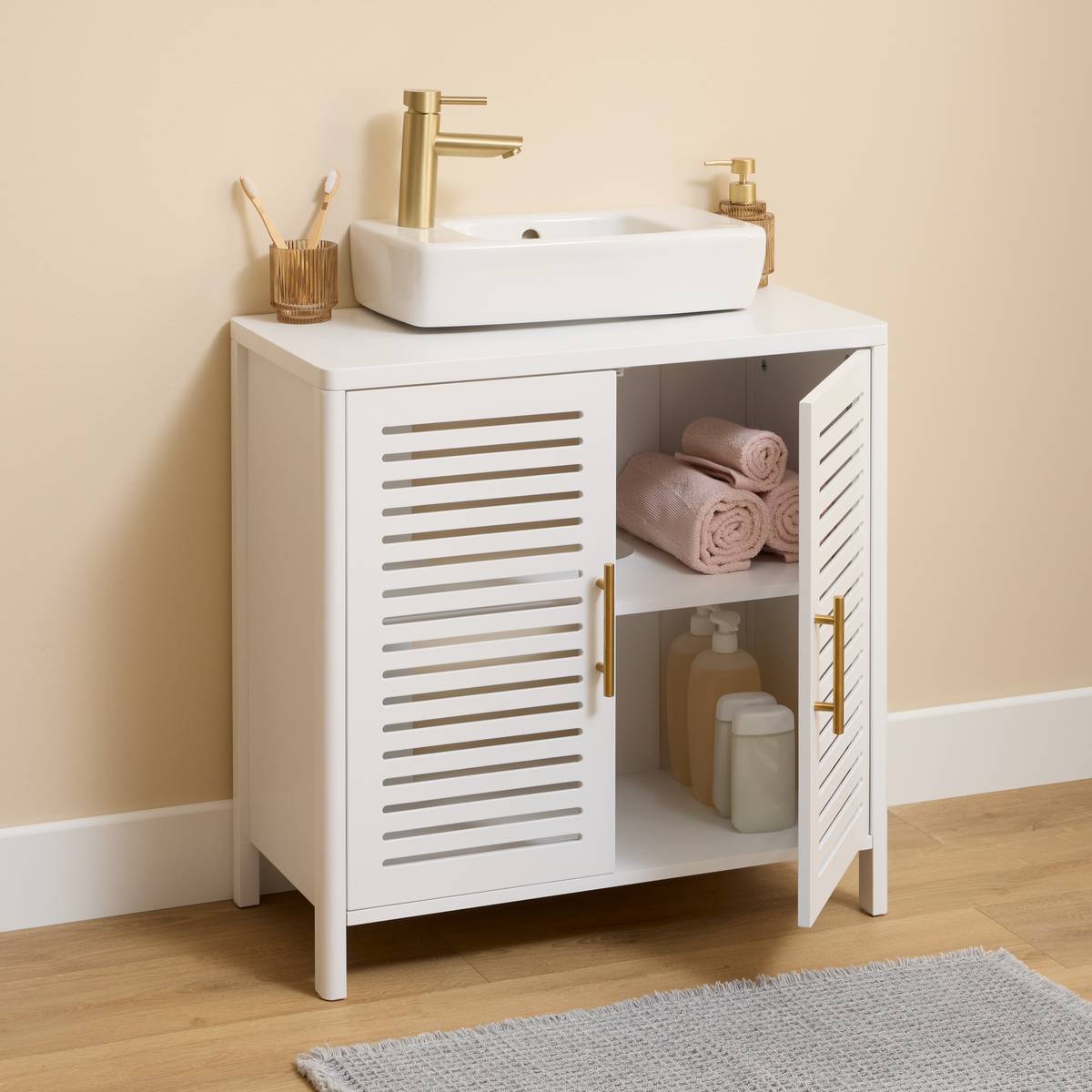 Meuble sous-lavabo carré avec portes OREA blanc, 5FIVE SIMPLY SMART