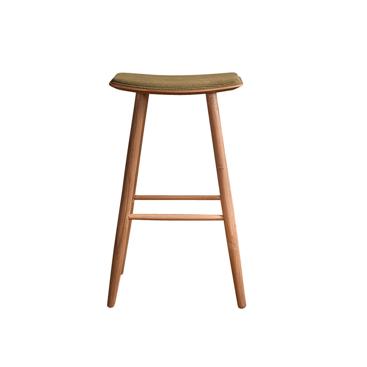 Tabouret de bar en teck massif et velours côtelé AMBRE kaki, BERAH GETAH