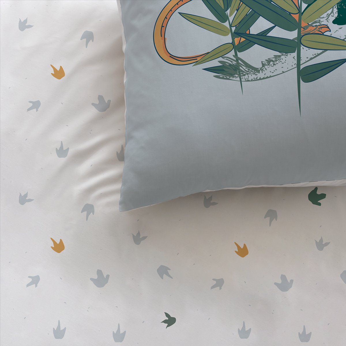 Parure de lit imprimée 100% coton, DINO JUNGLE gris, MATT ET ROSE