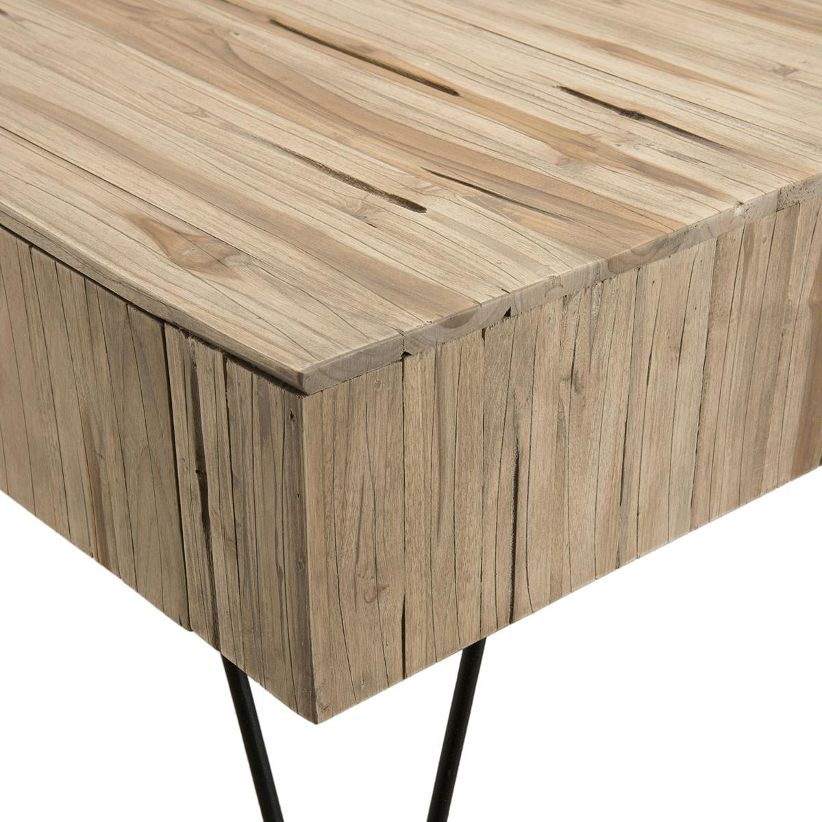 Table basse avec tiroirs bois massif teck naturel et pieds métal 90x60cm JAIPUR bois naturel, PIER IMPORT