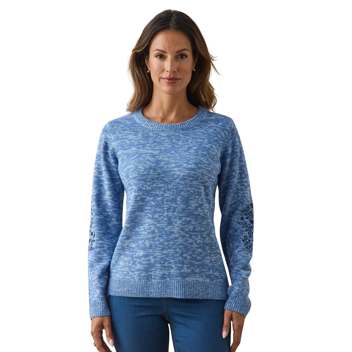 Pull broderies aux manches chiné indigo, DAXON