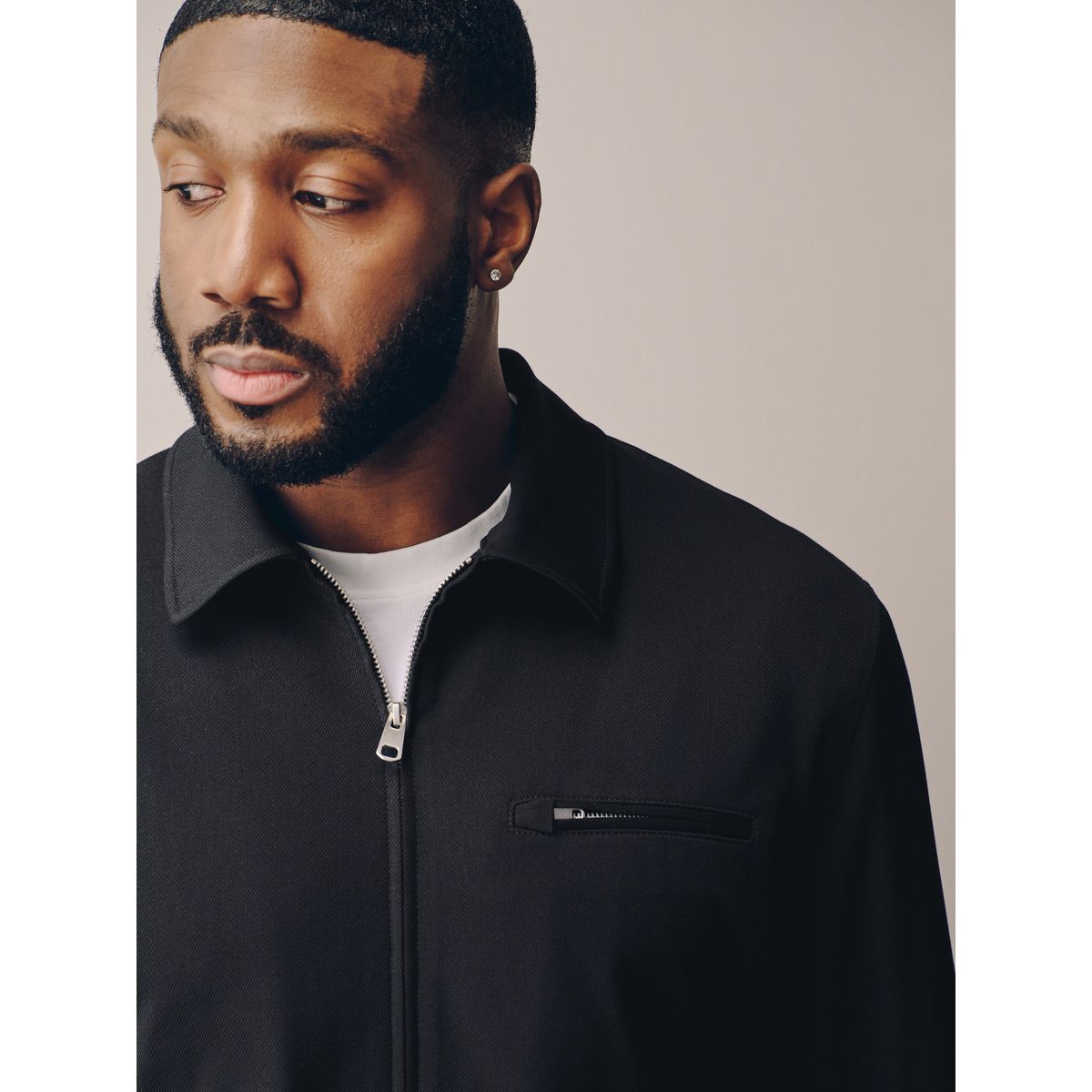 Veste-chemise zippée élégante en sergé noir, NEXT