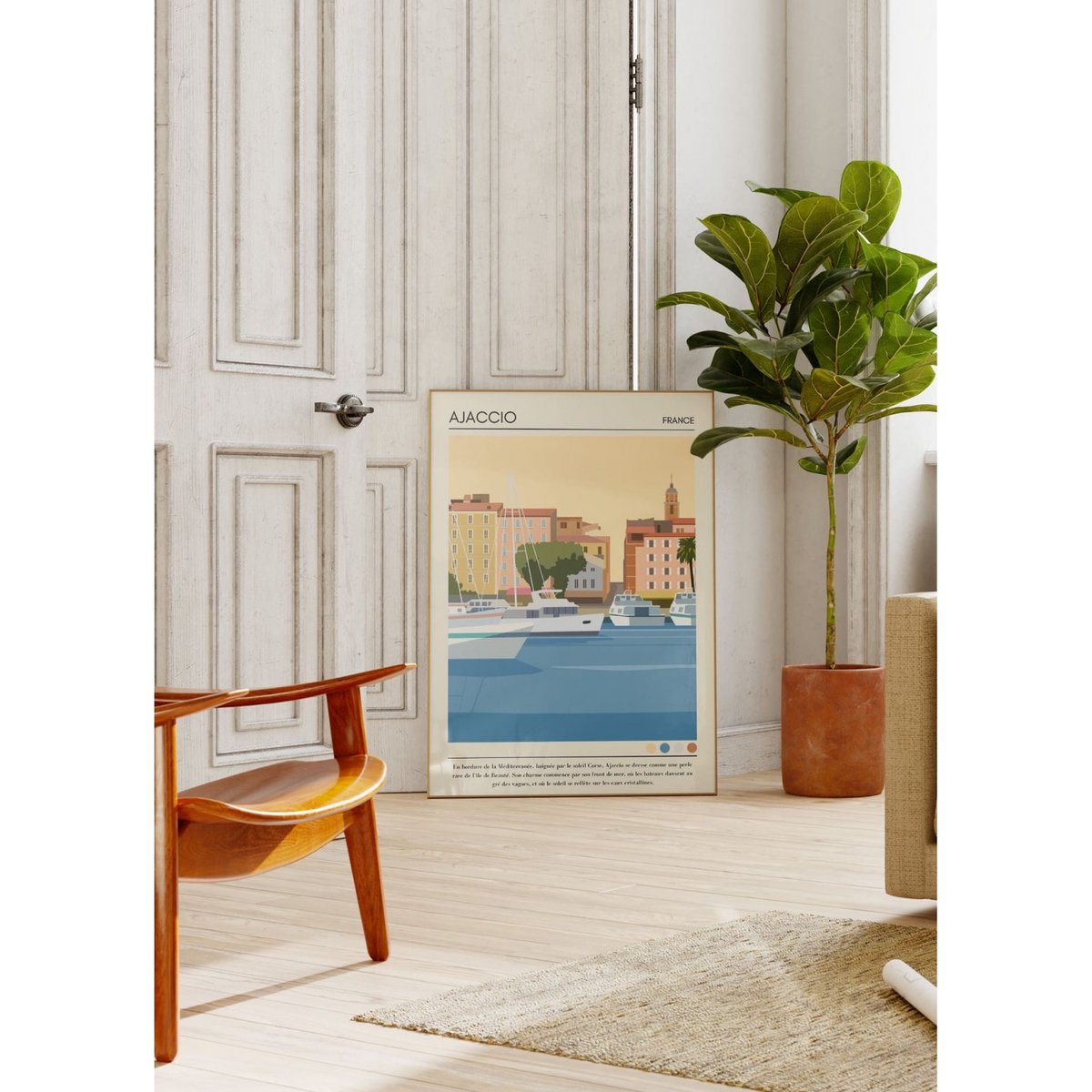 Affiche ville Ajaccio Vintage blanc, L'AFFICHERIE