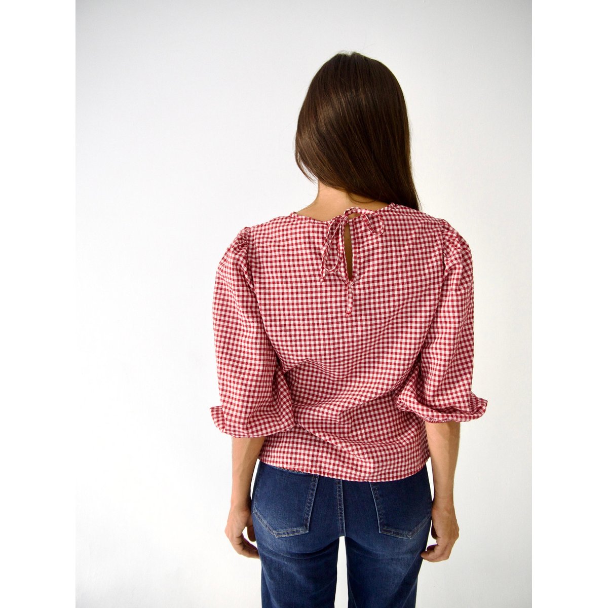 Blouse vichy manches bouffantes MIRELA bordeaux / blanc, MINDTRAVELER