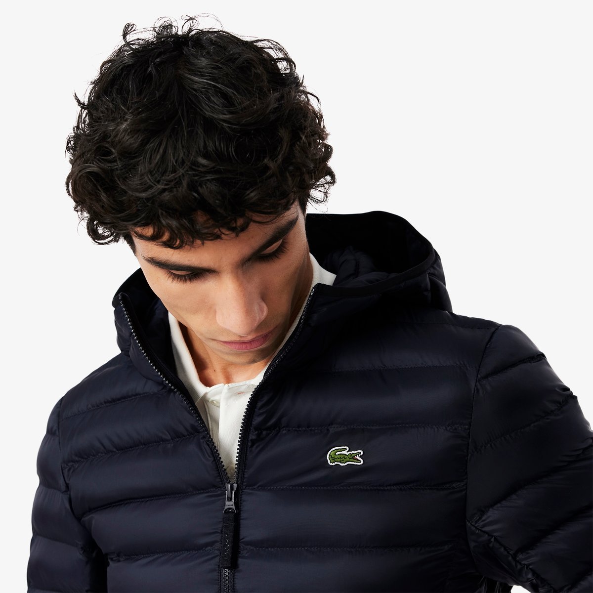 Doudoune à capuche rembourrée déperlante bleu-hde, LACOSTE