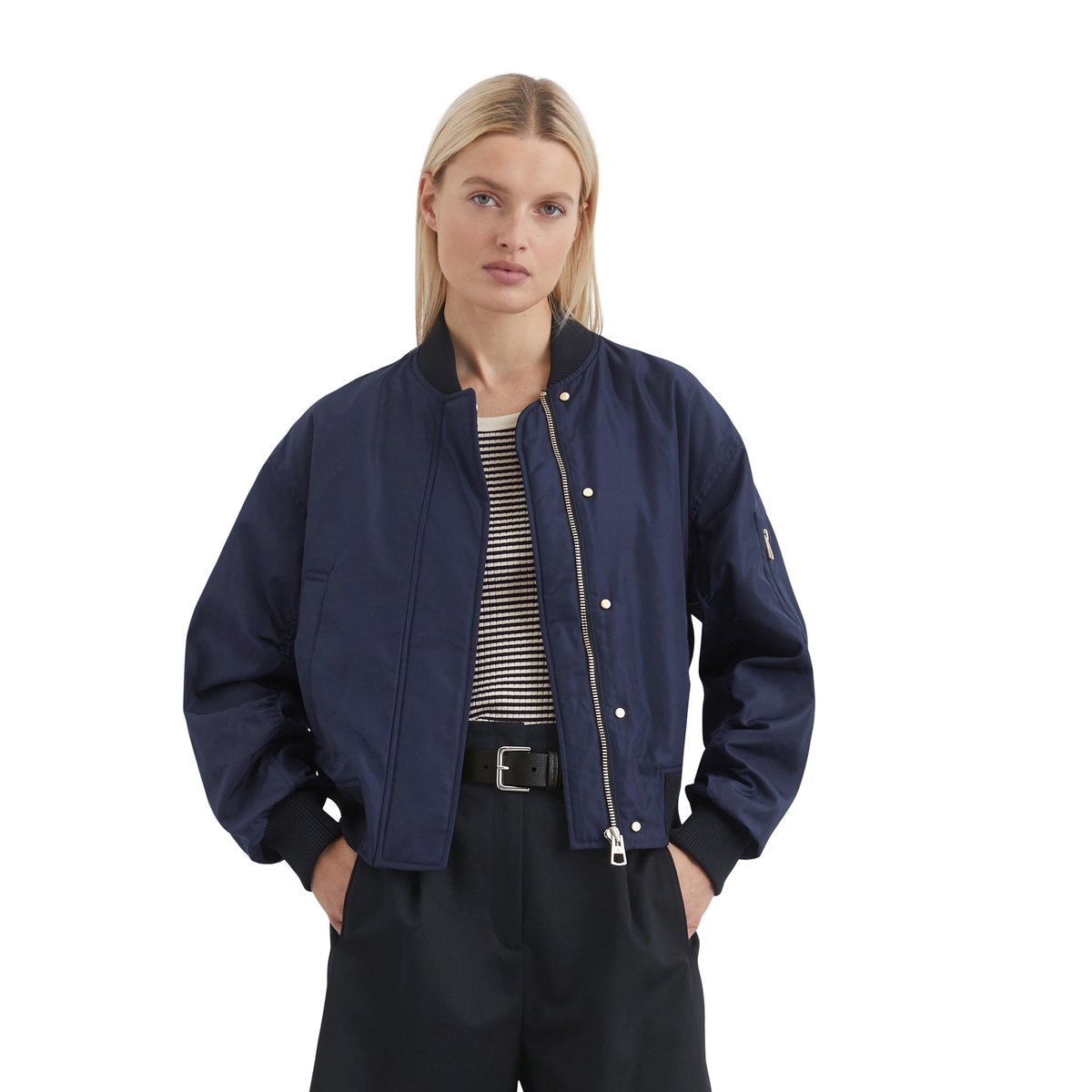Blouson Aviator régulier en mini-canvas recyclé bleu foncé, MARC O'POLO