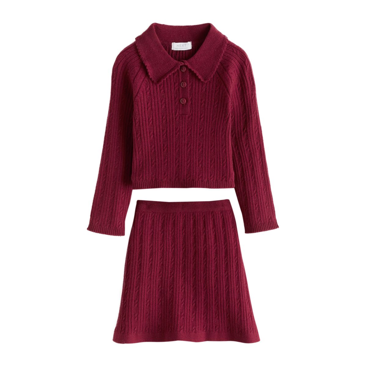 Ensemble pull à col et jupe prune, NEXT
