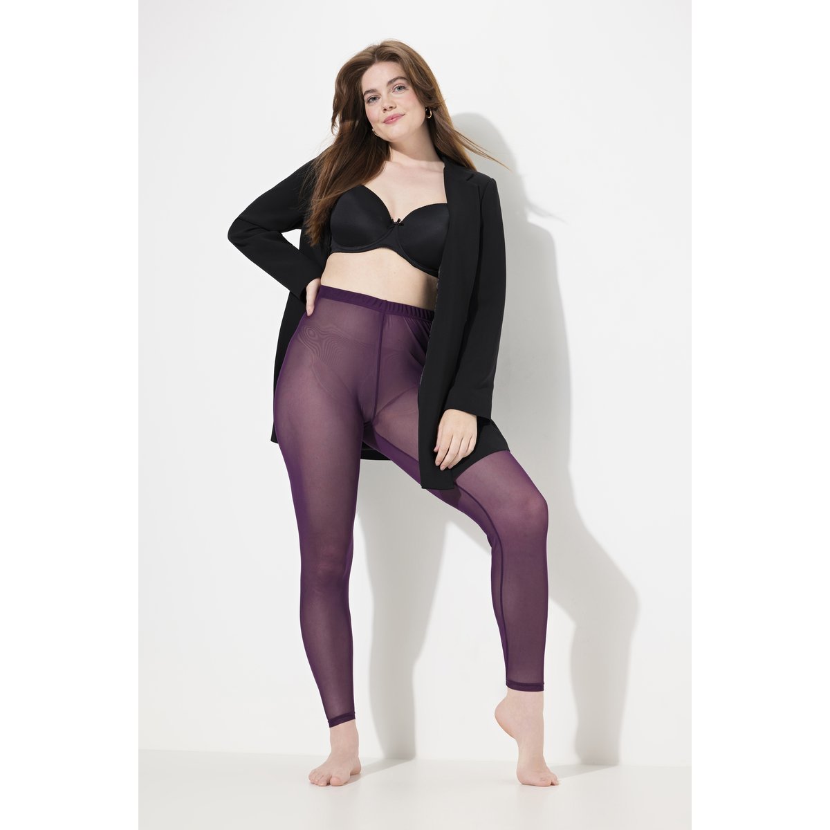 Legging-collant en mesh. Message floqué sur aubergine, ULLA POPKEN