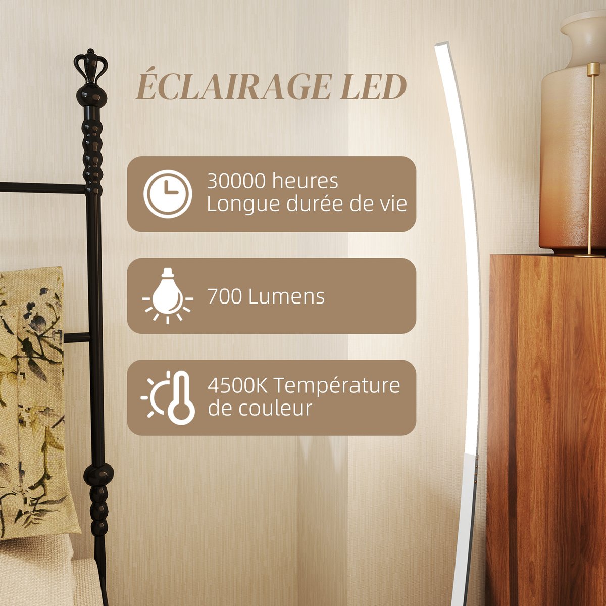 Lampadaire Aluminium Argent gris, HOMCOM