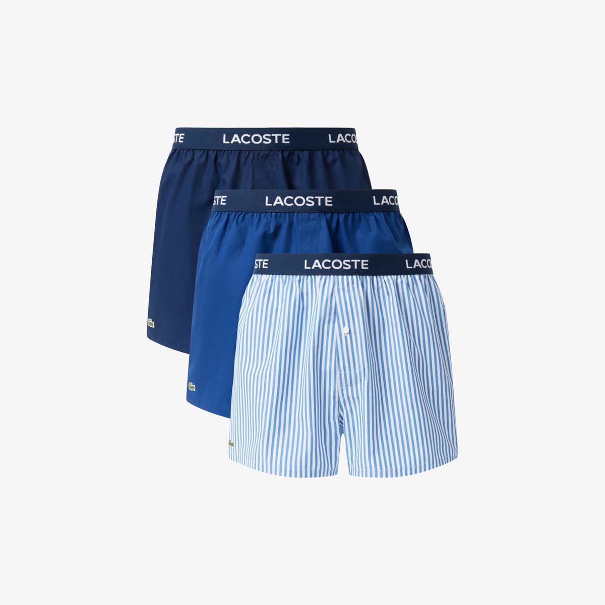 Lot de 3 caleçons popeline de coton bleu-8ni, LACOSTE