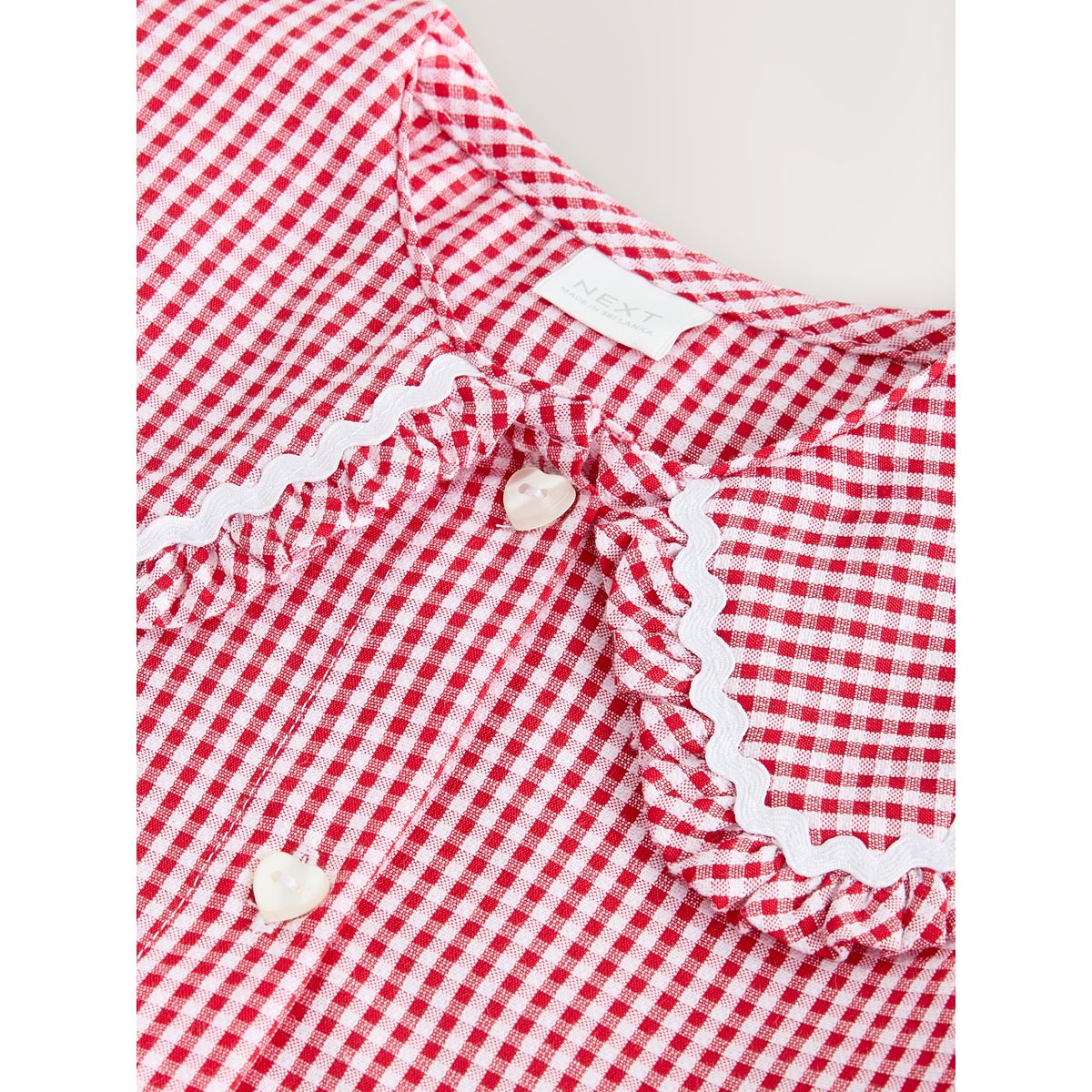 Robe d'école vichy en coton à manches ange rouge, NEXT