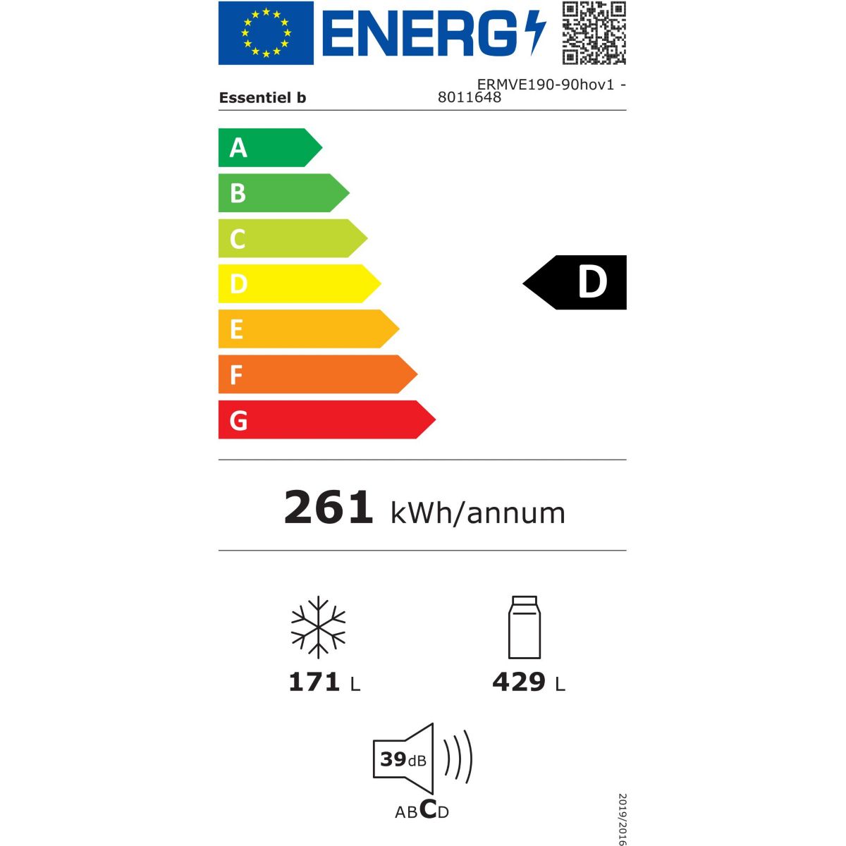 Réfrigérateur multi portes ERMVE190-90hov1 couleur unique, ESSENTIEL B