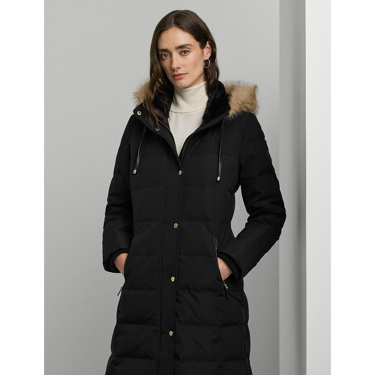Doudoune mi-longue à capuche noir, LAUREN RALPH LAUREN