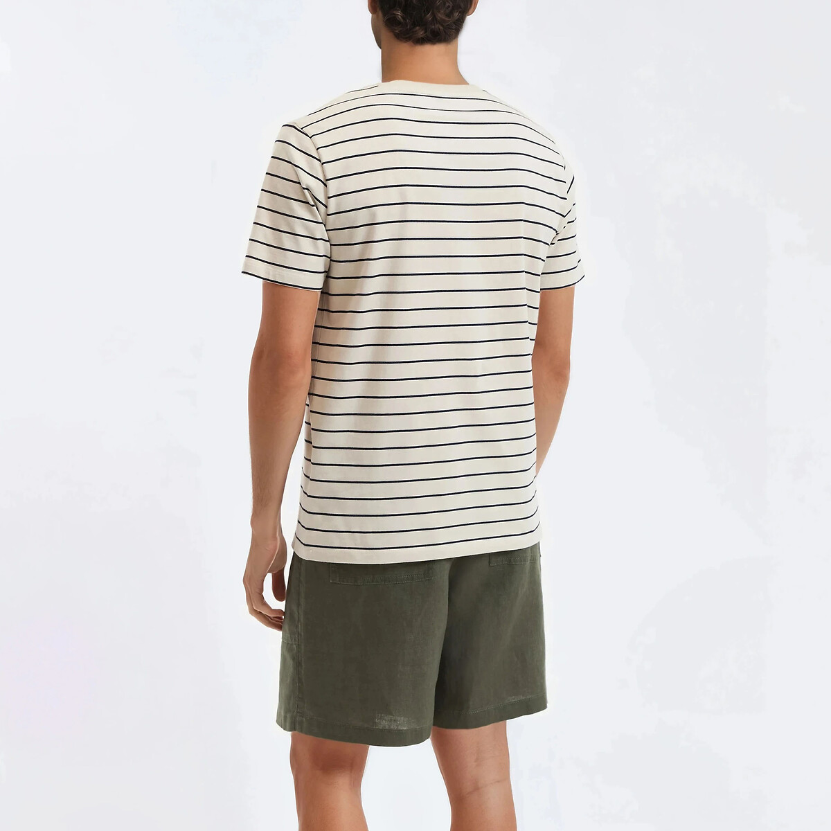 Gestreept T-shirt met ronde hals en korte mouwen beige/blauwe strepen, LA REDOUTE COLLECTIONS