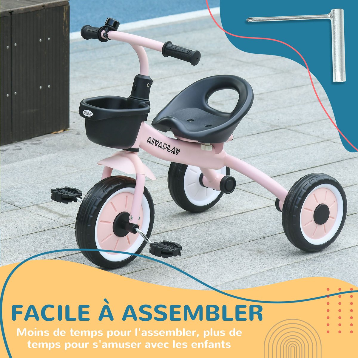 Tricycle pour enfants Métal Rose rose, noir, AIYAPLAY