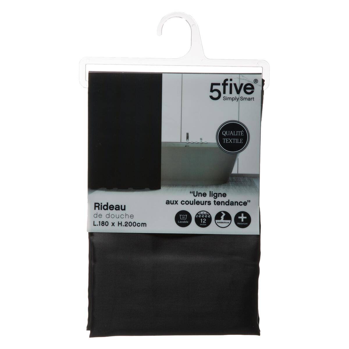 Rideau de douche COLORAMA noir, 5FIVE SIMPLY SMART