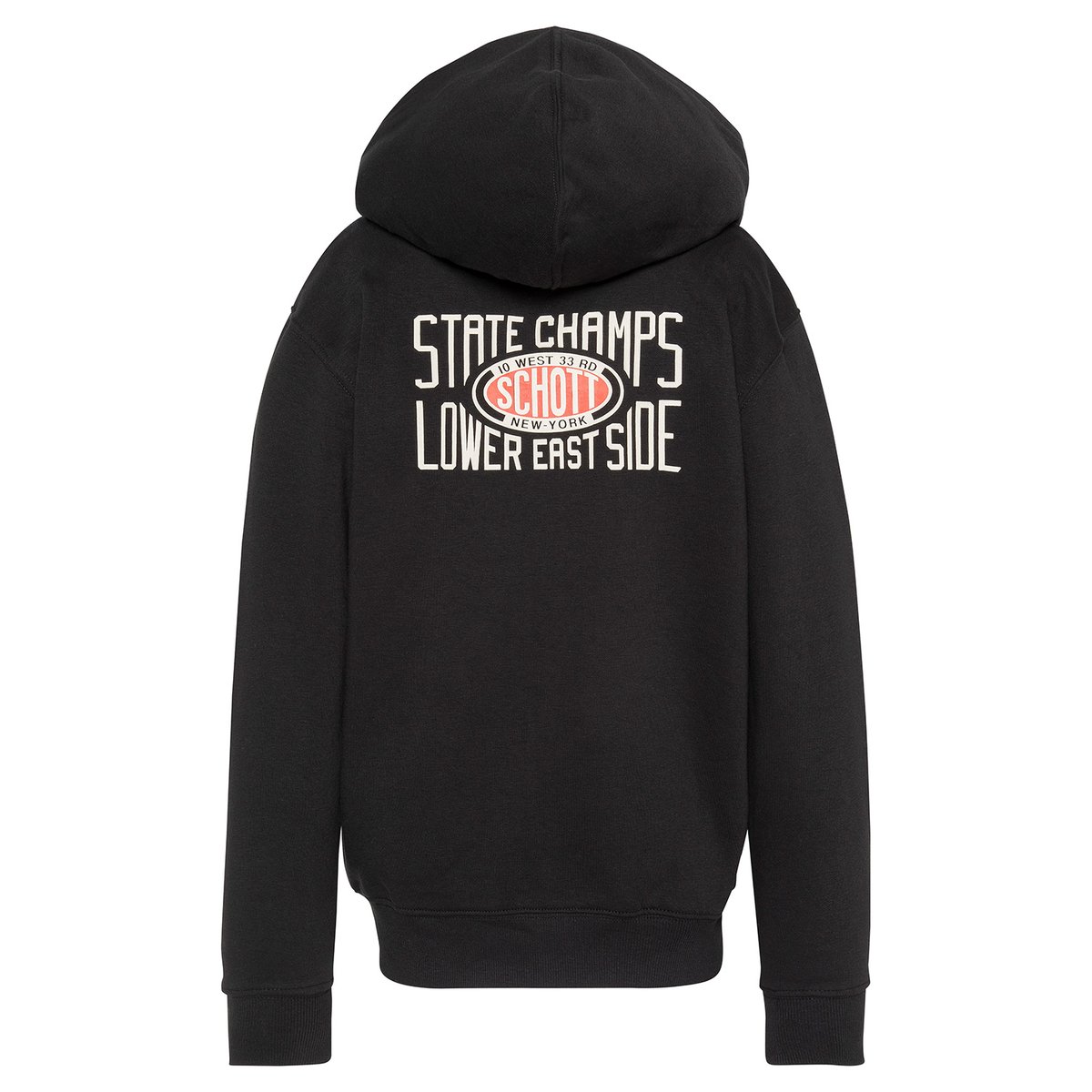 Sweatshirt zippé à capuche imprimé au dos enfant noir, SCHOTT