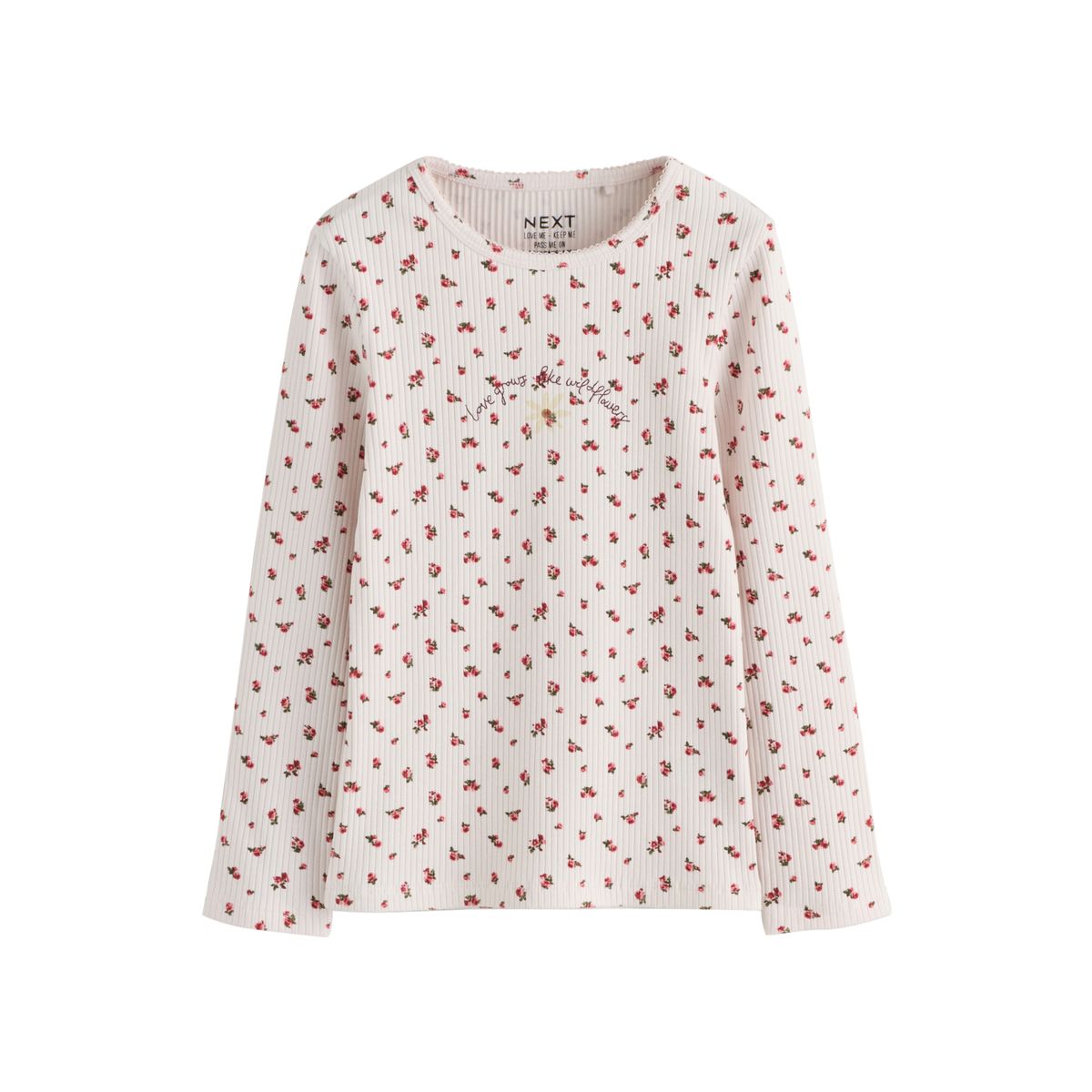 Haut côtelé à manches longues, lot de 3 rose à petites fleurs, NEXT