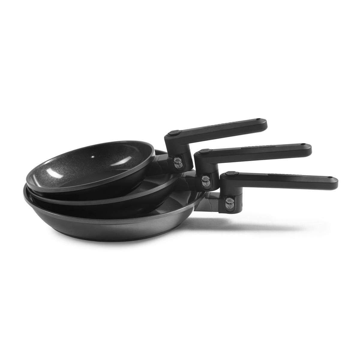 Set de 3 poêles 20/24/28 cm avec manches repliables - Transformer couleur unique, LAGUIOLE CUISSON