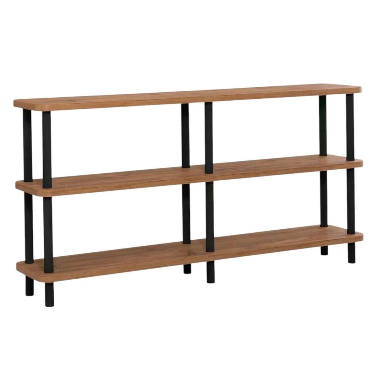 Bibliothèque basse structure noire - 3 niveaux, 150 cm MARFA bois naturel, PIER IMPORT