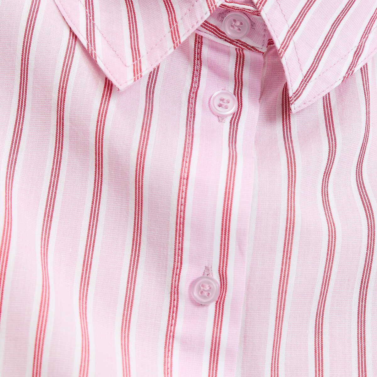 Chemise courte rayée, manches courtes, en coton rose rayé, LA REDOUTE COLLECTIONS