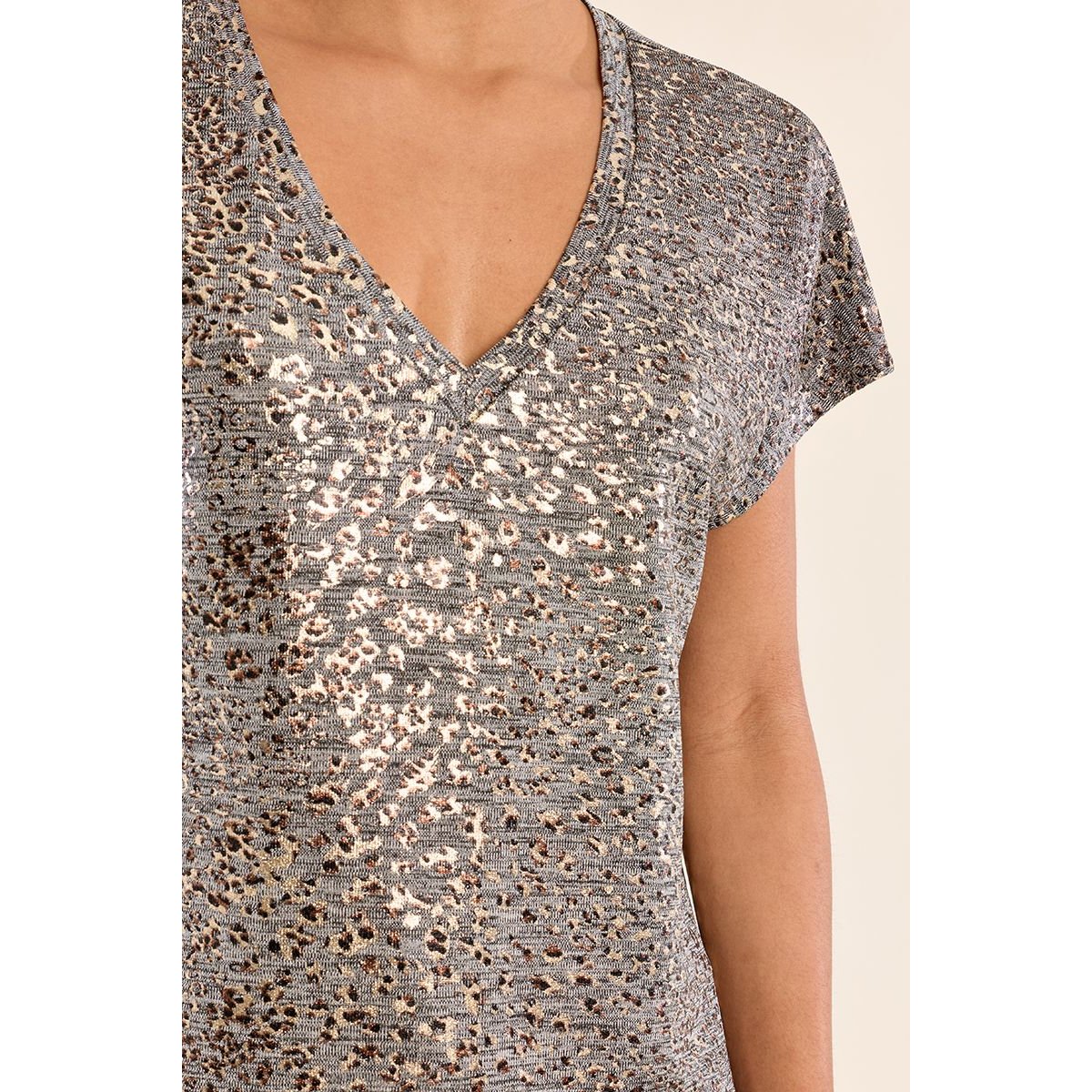 T-shirt col V irisé gris, MOLLY BRACKEN