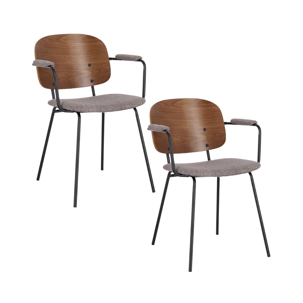 Chaises de salle à manger à accoudoirs bois et tissu (lot de 2) - JADE gris, HELLIN, DEPUIS 1862