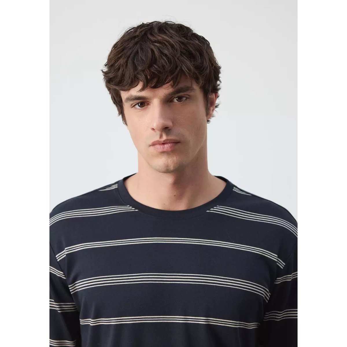 T-shirt 100 % coton rayures bleu marine, MANGO MAN