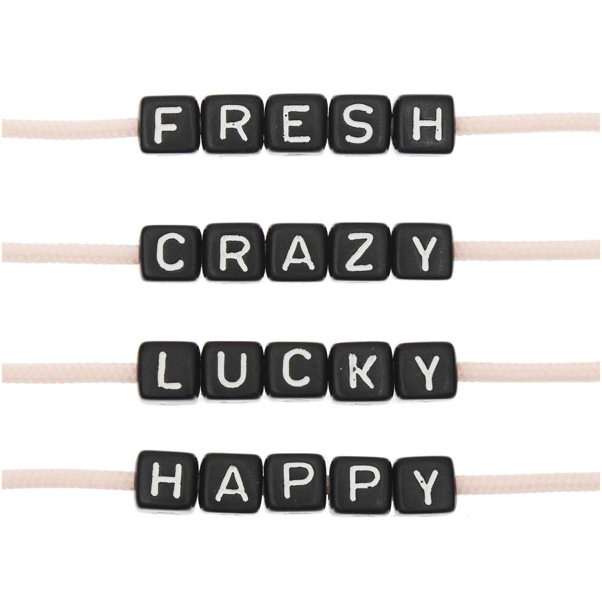 Itoshii pack 20 perles ponii noires fresh crazy lucky happy couleur unique, RICO DESIGN