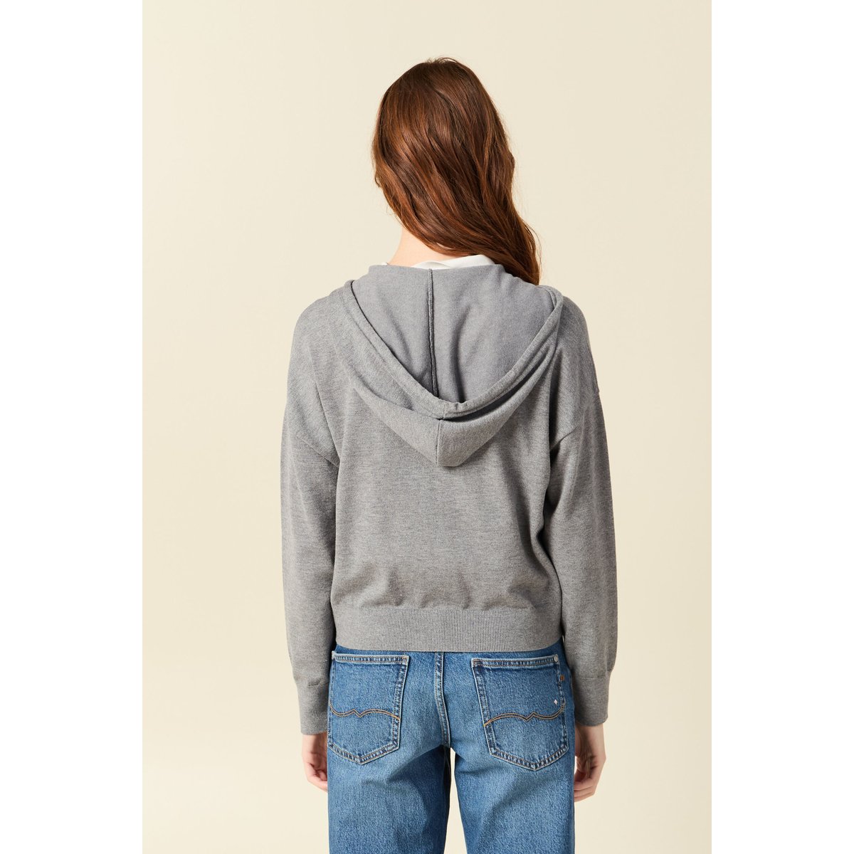 Gilet droit court à capuche gris clair, BONOBO