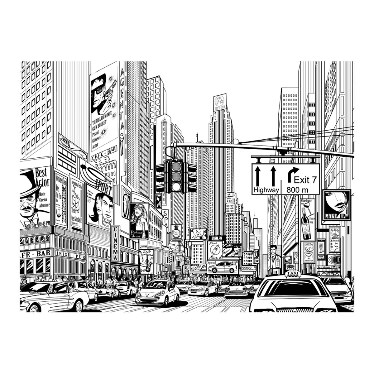 Papier peint intissé panoramique Ville et Architecture Dans les rues de New York noir, EDEN
